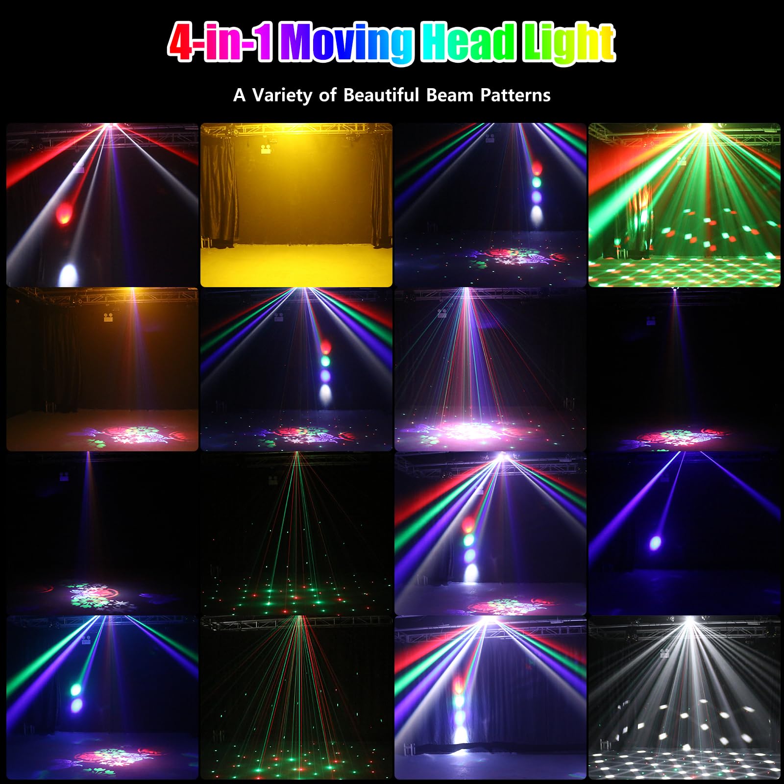Moving Head Bühnenlicht 60W, Moving Head LED RGBW 4-in-1 DMX512 19CH Partylicht Soundaktivierter Lichteffekt Disco Licht mit Fernsteuerung für DJ Bar Geburtstag Club Hochzeit Party Scheinwerfer
