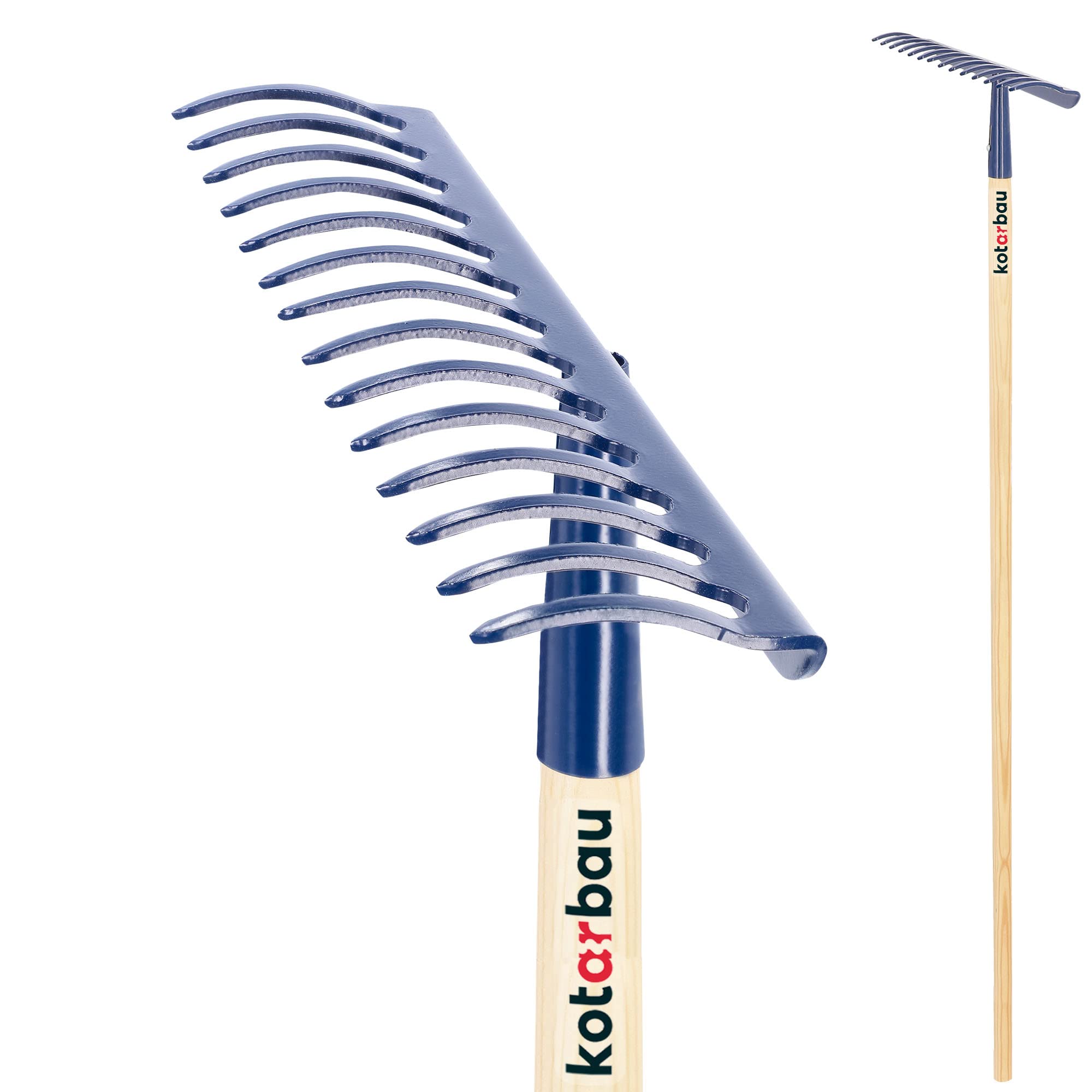 KOTARBAU® Rastrillo Jardin - Acero - 36 cm - Azul Marino - Rastrillo Hojas Jardin - con Mango de Madera 136 cm - 14 Dientes - Herramienta para Cesped y Jardineria