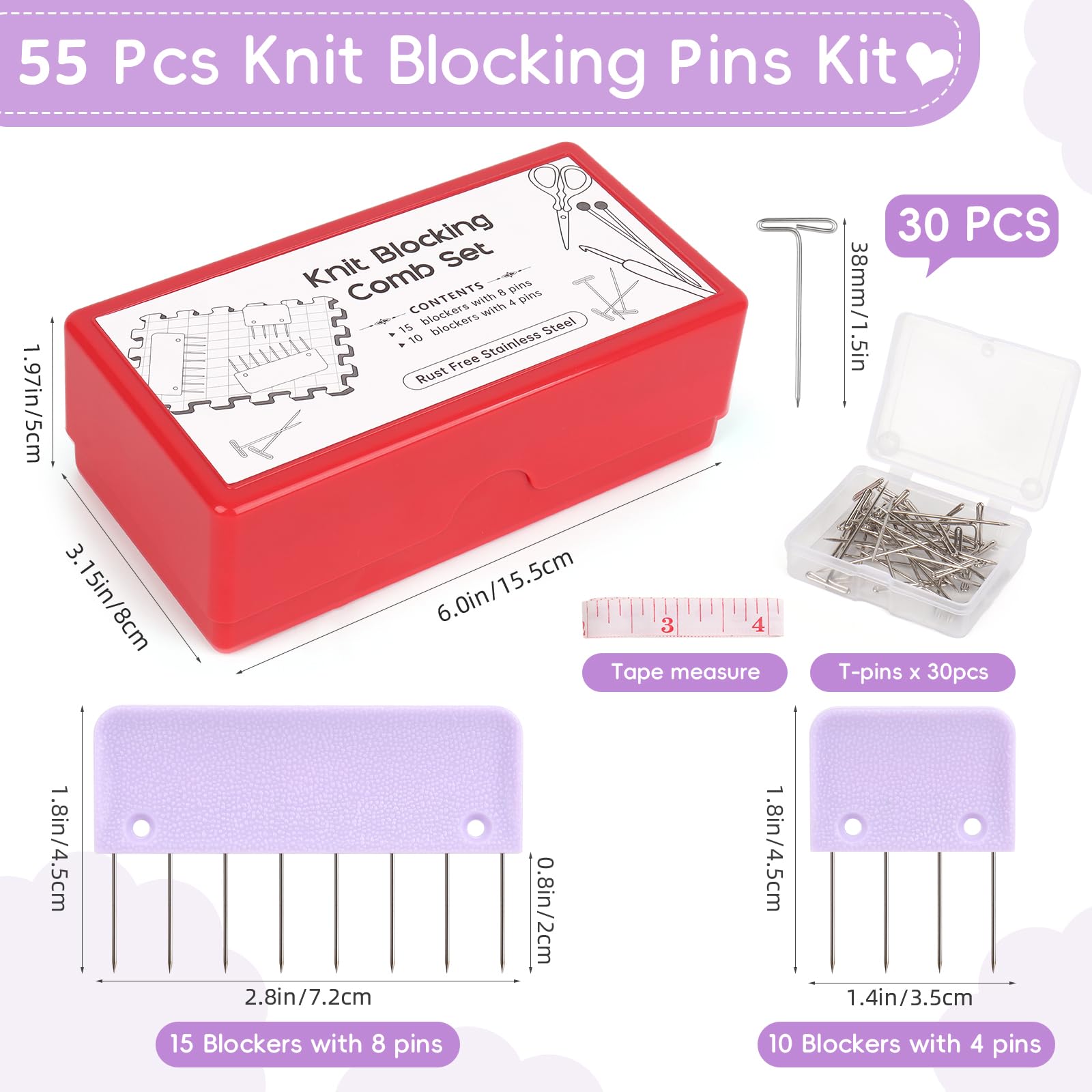 Aeelike Blocking Pins, Blocking Pins for Knitting & Crochet Projects - Image 2