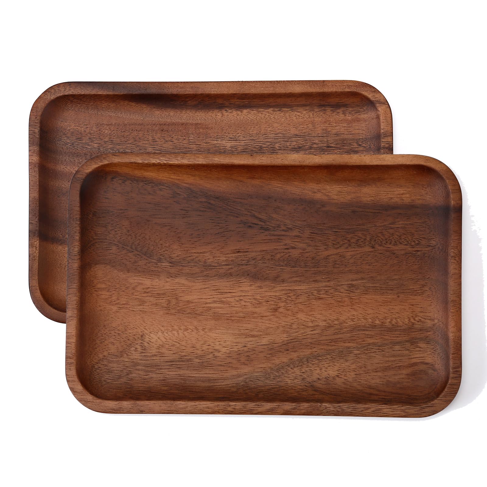 2PCS Wood Valet Tray for Men Women, Catch All Acacia Mens Key Dump Bedside Nightstand Organizer EDC Woden Tray for Phone Watch Wallet Keys