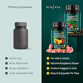 (120 Chews) Fruits and Veggies Supplement - Super Greens Gummies (9 Superfruits & 30 Veggies) Mushrooms, Fruit and Vegetable Vitamins, Non-GMO, Pectin-Based, Gluten-Free, No Capsules