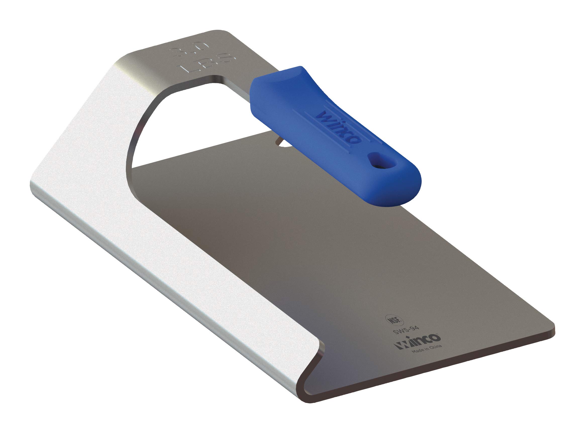 Winco Steakgewicht, 24,5 x 11,4 cm, 1,4 kg, 18/8 SS, blaue Silikonhülle, NSF
