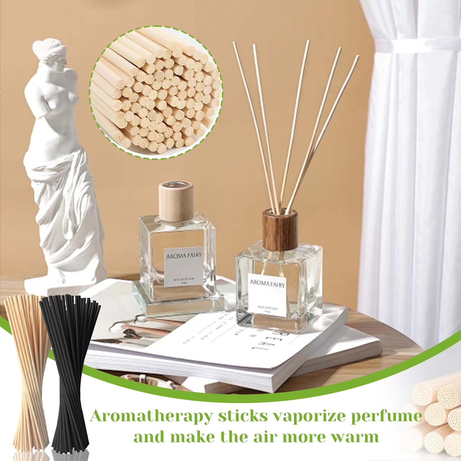 100 bastoncino diffusore profumo, essenziali, ricambio per casa, ufficio, hotel (naturale, nero