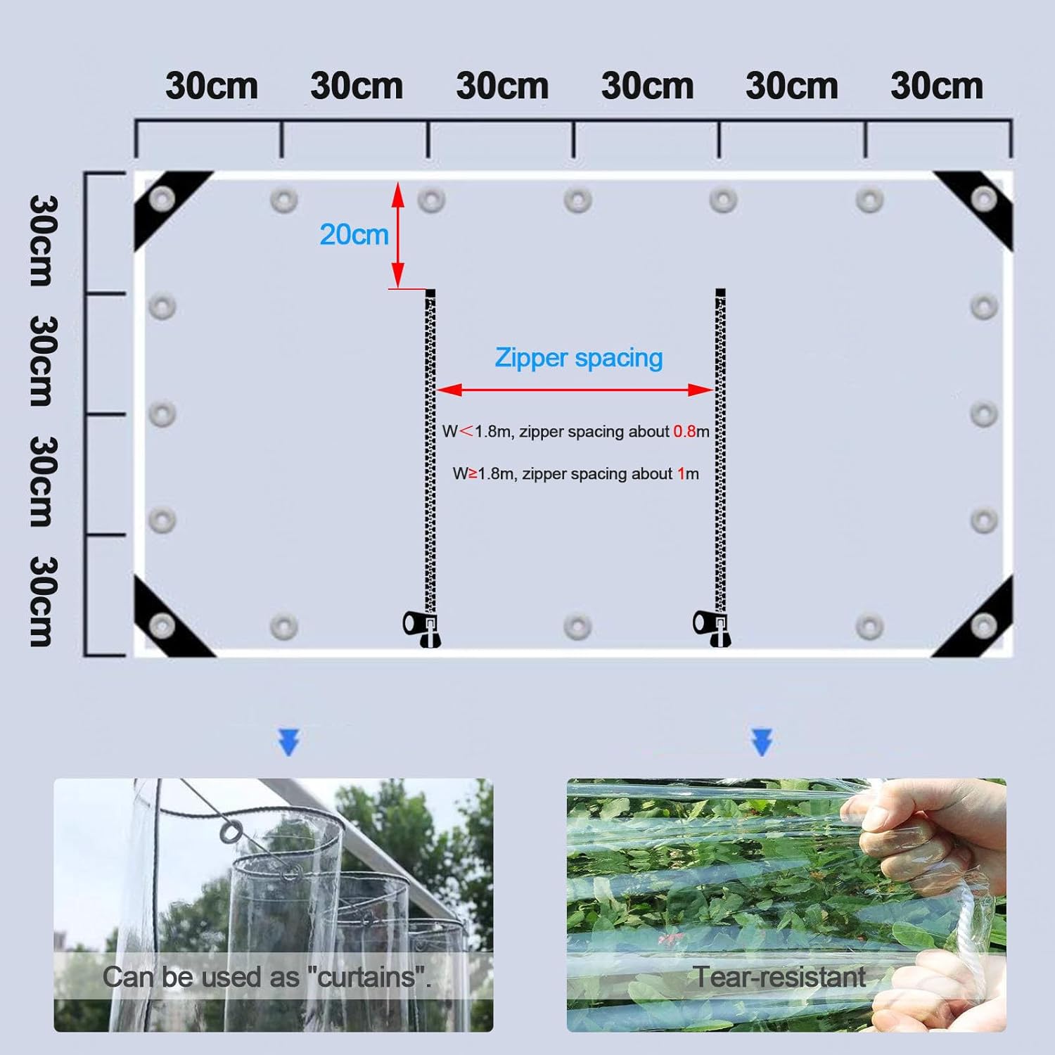 Zipper Tarpaulin Side Panels,Waterproof Transparent Tarp Curtains,PVC Vinyl Canopy,0.5mm Heavy Duty Gazebo Garage Porch Pergola Divider Curtains with Metal Eyelets,Insulation,W×H-3.2×2.5/10.5×8.2ft