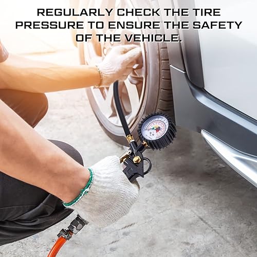 Miniatura 4 de Tallew 2 unidades de inflador de neumáticos, deflador de presión de aire con manguera de goma, mandril de aire de 220 PSI, dial de 2.8 pulgadas y