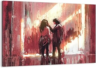 Quadro su tela - Elemento unico - Coppia artistico illustrazione amante - 70x50cm - Pronto da appendere - Home Decor - Stampe su Tela - Quadri Moderni - completamente incorniciato - AA70x50-3198