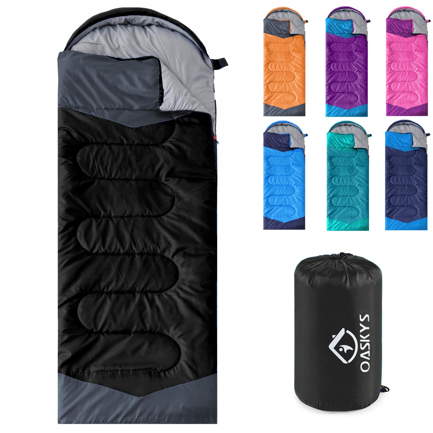 oaskys camping sleeping bag - 3 season warm & cool weather - summer spring fall lightweight waterproof for adults kids - camping gear equipment, traveling, and outdoors