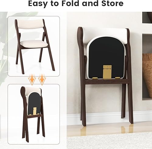 Miniatura 4 de Giantex Juego de 2 sillas de comedor plegables, sillas de cocina tapizadas con respaldo y asiento acolchados cómodos, marco de madera de goma,