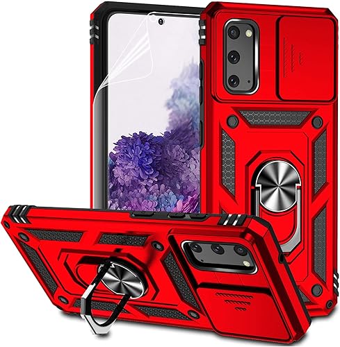 Funda para Samsung Galaxy S20 con cubierta para lente de cámara, protector de pantalla HD, doble capa de grado militar a prueba de caídas, soporte