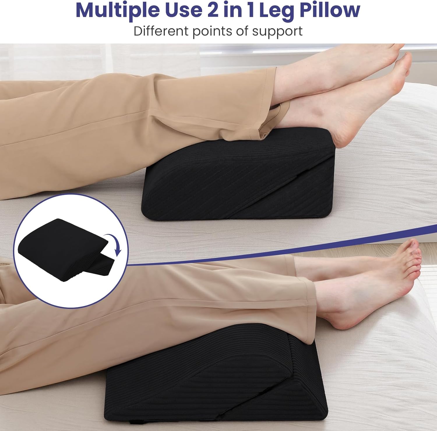 idee-home Recliner Leg Rest Cushion, Recliner Footrest Extender Pillow with Removable Corduroy Cover, 2 in 1 Foldable Ergonomic Foot Pillow Back & Lumbar Support Cushion for Bed Sofa Couch, Black