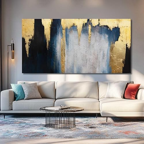 Miniatura 7 de MLART99 Pósteres de arte abstracto azul y blanco para pared, pintura dorada para oficina en casa, 29 x 58 pulgadas, impresiones de pared de gran