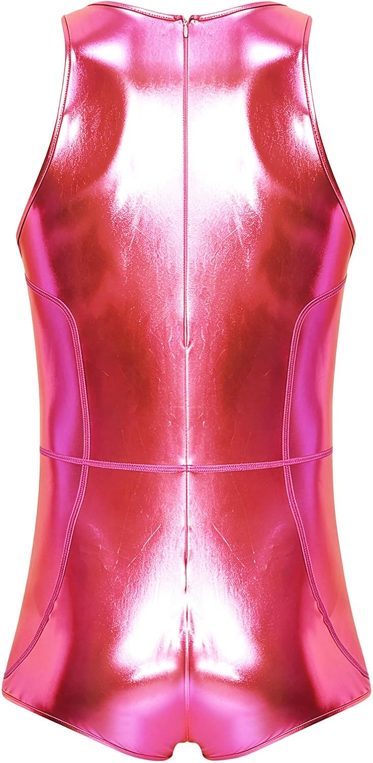Agoky Men Spandex Body Suit One Piece Swimsuit Gay Singlet | Slim Tights,Body Teddies,Shiny Metallic,Solid Wetlooking,Soft Breathable and Comfortable,Faux Leather Wet Look
