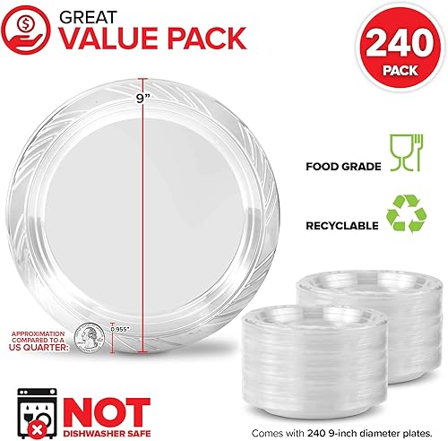 Vista 31 de Stock Your Home 240 platos de plástico transparente de 7 pulgadas, flexibles, desechables y resistentes, para bodas, fiestas de vacaciones