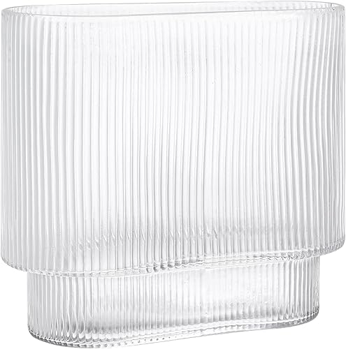 Fixwal Florero de cristal transparente acanalado de 8 pulgadas para centros de mesa, diseño moderno acanalado para mesa de cena de boda, dormitorio