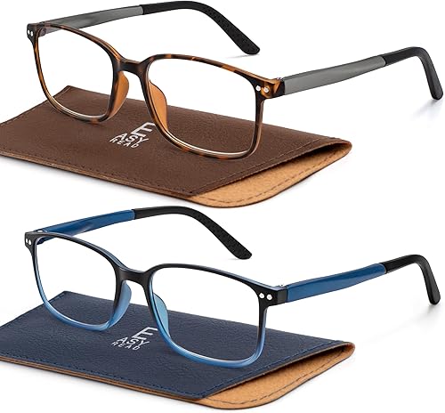 Miniatura 7 de EASY READ 2 pares de anteojos de lectura de estilo deportivo para hombres, rectangulares TR90 con bloqueo de luz azul con bisagra de resorte