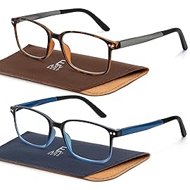 EASY READ 2 Pack TR90 Reading Glasses for Men,Sporty Rectangular Blue Light Blocking Readers with Spring Hinge(Magnification 3.00,Tortoise/Gradient Blue)
