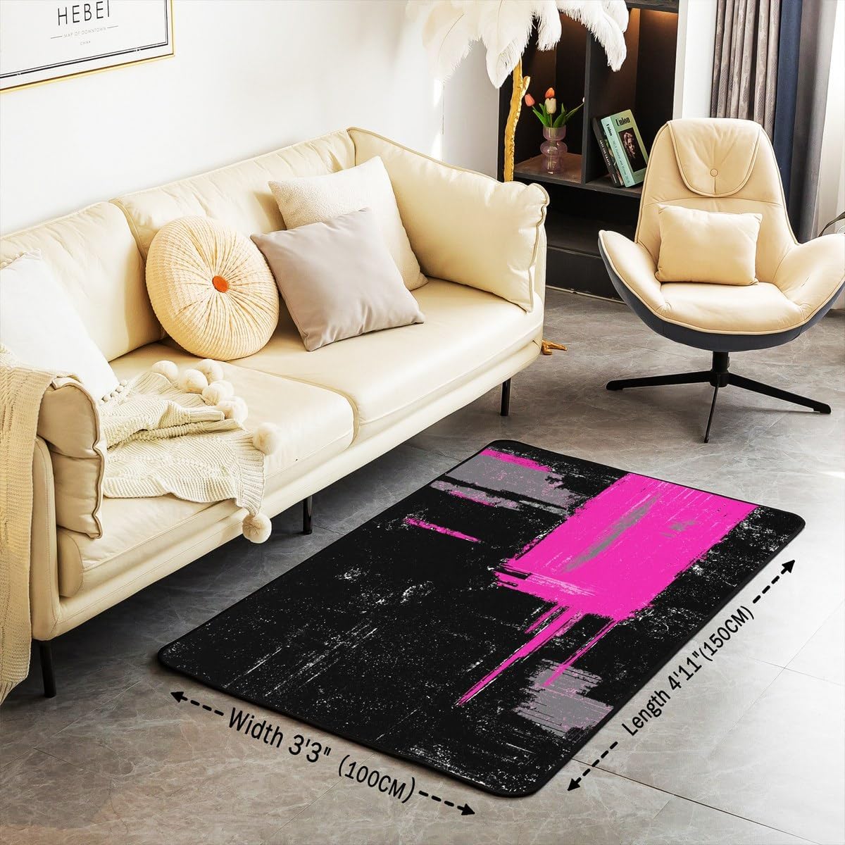 jejeloiu Black Hot Pink Accent Rug Area Rug 3x5 Geometric Living Room Rugs for Boys Girls Children Abstract Decorative Carpet Modern Art Decorative Rug