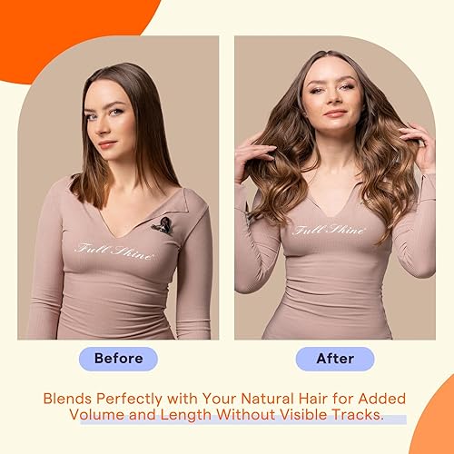 Miniatura 6 de Fshine Extensiones de cabello humano con cinta adhesiva, balayage, color degradado 2, marrón oscuro que se desvanece a rubio miel 3 y 27, con cinta