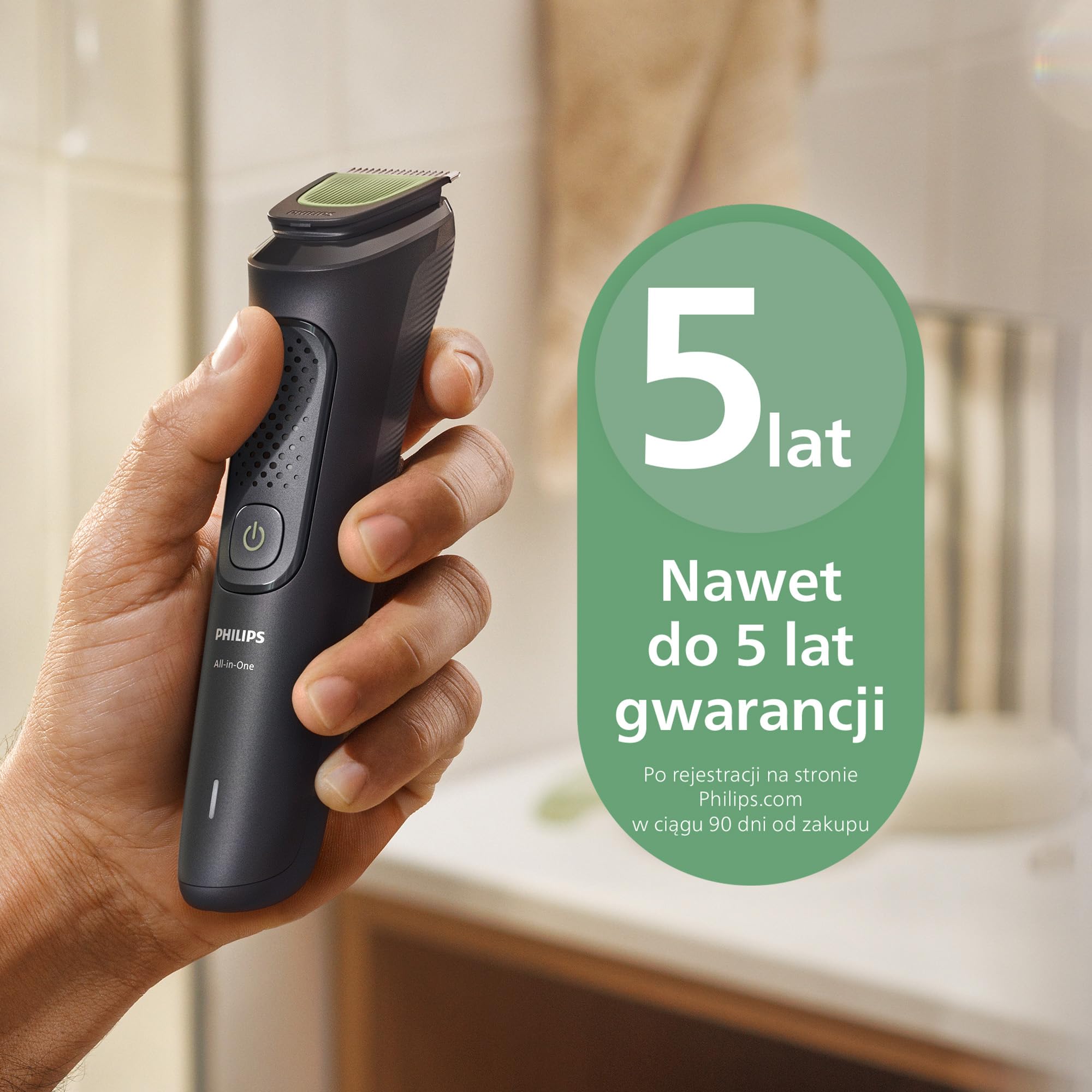 Philips Multigroom All-in-One z serii 3000 – 7-elementowy trymer do twarzy i głowy, samoostrzące się, przyjazne dla skóry ostrza, 10 ustawień długości, model MG3930/15