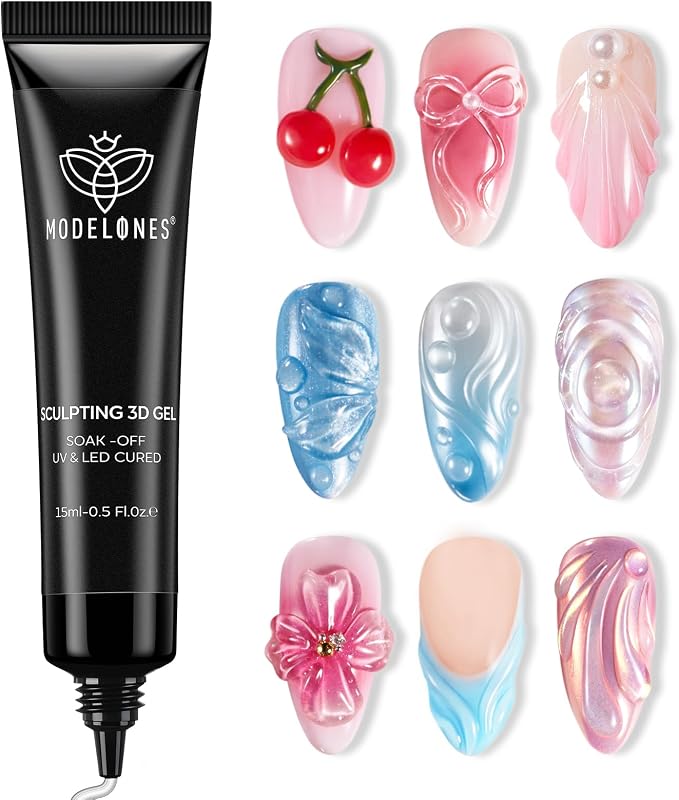 3D Nail Art Gel Clear Sculpting Rhinestone Glue No Wipe 15g | Molding Gel for Charms Gems Chrome Powder Water Drop Design Carving Drawing U V Cure Easy Shape Beginner DIY Manicure Stuff
