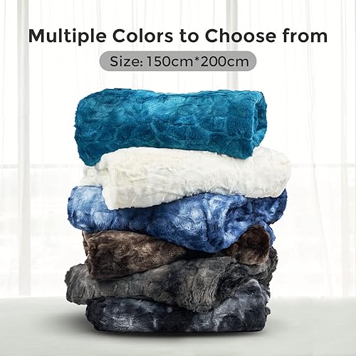 Miniatura 6 de MOOFUN Manta de piel sintética 60 x 80 pulgadas suave esponjosa cálida lavable a máquina manta duradera para sofá y cama color marrón