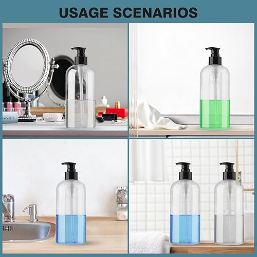 Miniatura 5 de Dispensador de botellas de plástico vacío, paquete de 2 botellas de bomba recargables transparentes para champú, jabón líquido, aceite de masaje,