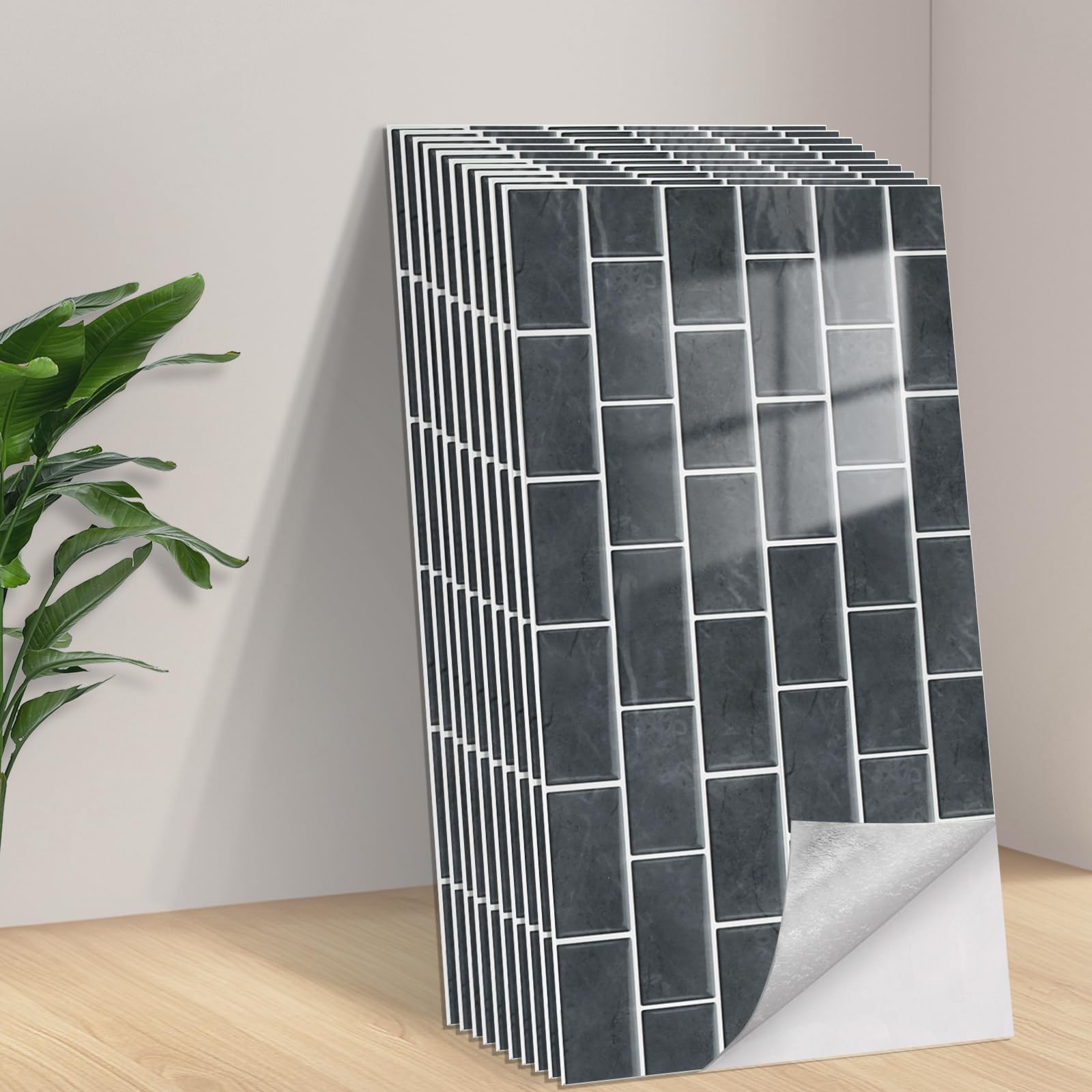 Tarwanear Self Adhesive Tile Stickers 30pcs/60x30cm Peel and Stick Wall Tiles PVC Black Grey Wall Stickers Waterproof Oil Proof Stick on Backsplash for Kitchen Bathroom Home Decor — image 1