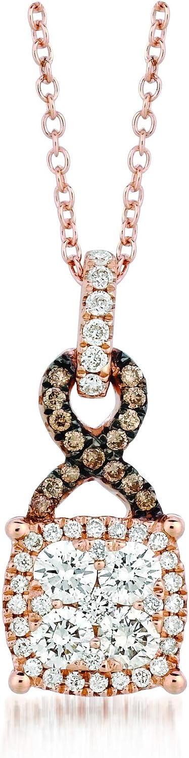 LE VIAN 1/2 Carat Diamond Square Halo Infinity Pendant Necklace for Women In 14K Rose Gold (Fancy Brown/H-I, SI2, Cttw) On 18 Inch Chain With Lobster Claw Clasp