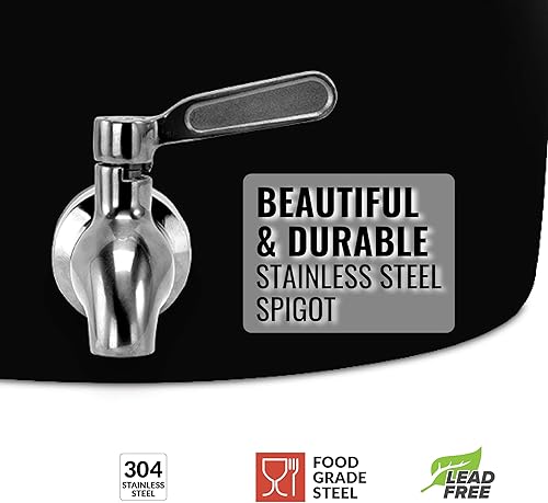 Miniatura 2 de Geo Sports - Dispensador de agua de cerámica de porcelana, soporte de madera de 8 pulgadas, grifo de acero inoxidable, válvula y tapa incluidas. Se