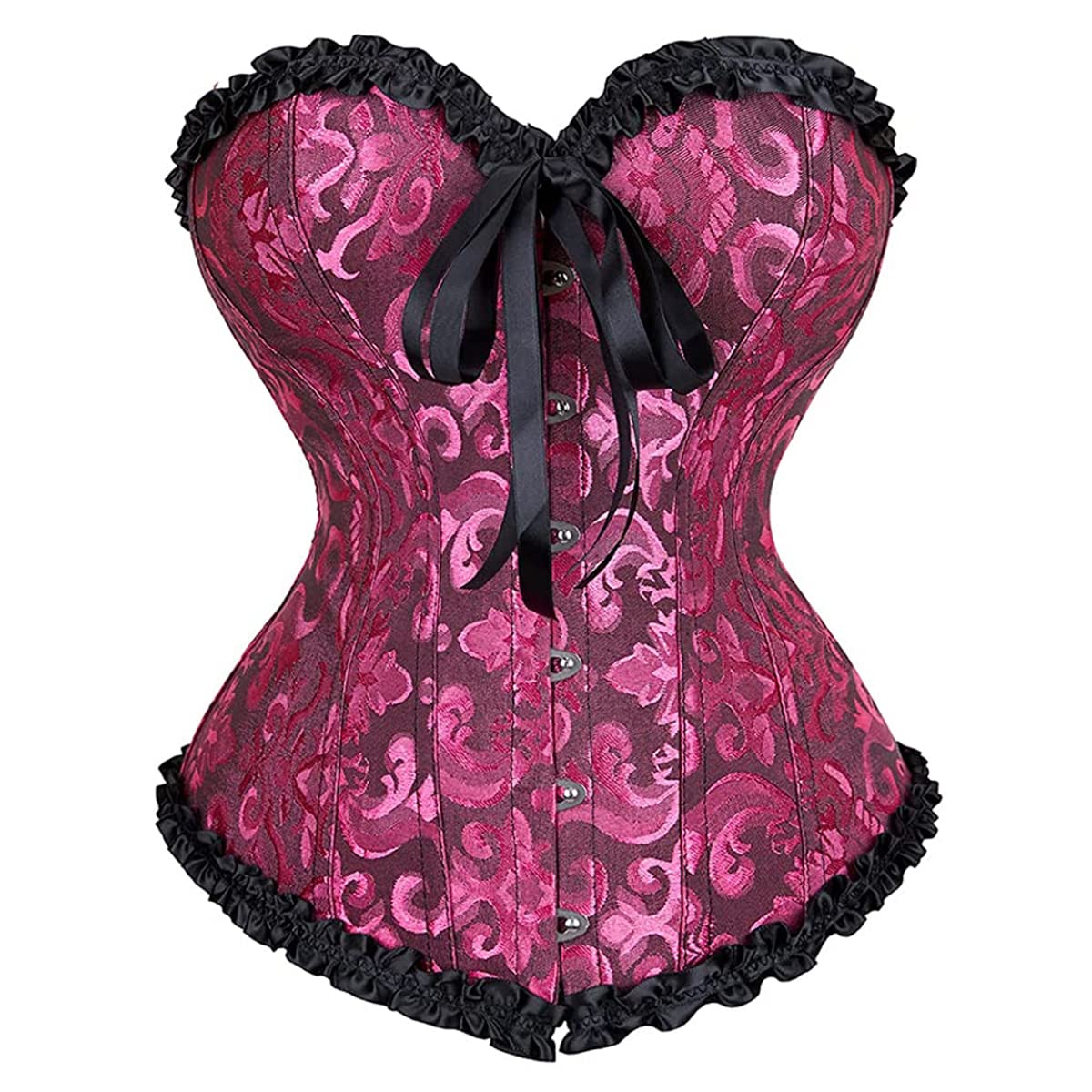 Grebrafan Corsage übergröße Klassische Brokat Korsett Korsage - 30-32 - Schwarz Rosenrot