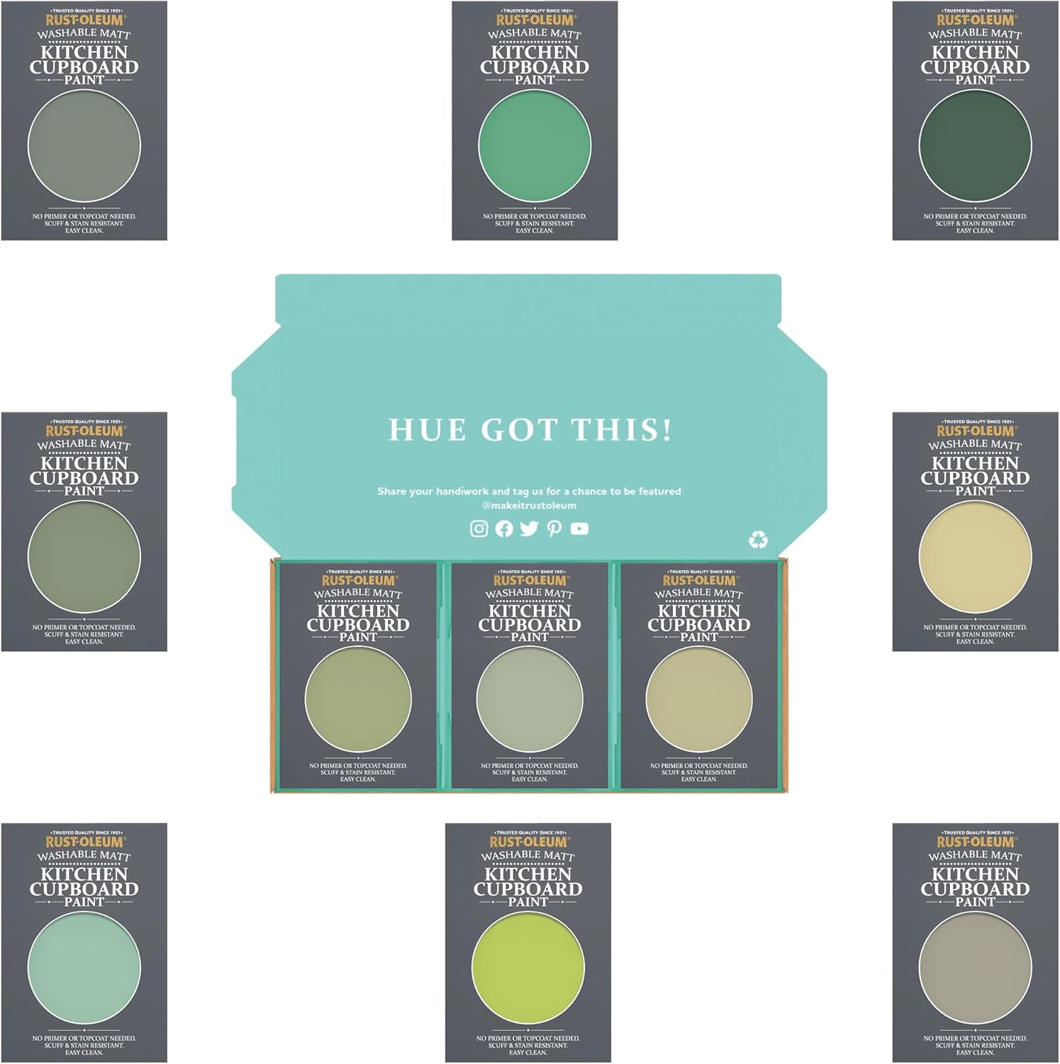 RustOleum Kitchen Cupboard Paint in Matt Finish Rich Greens Tester