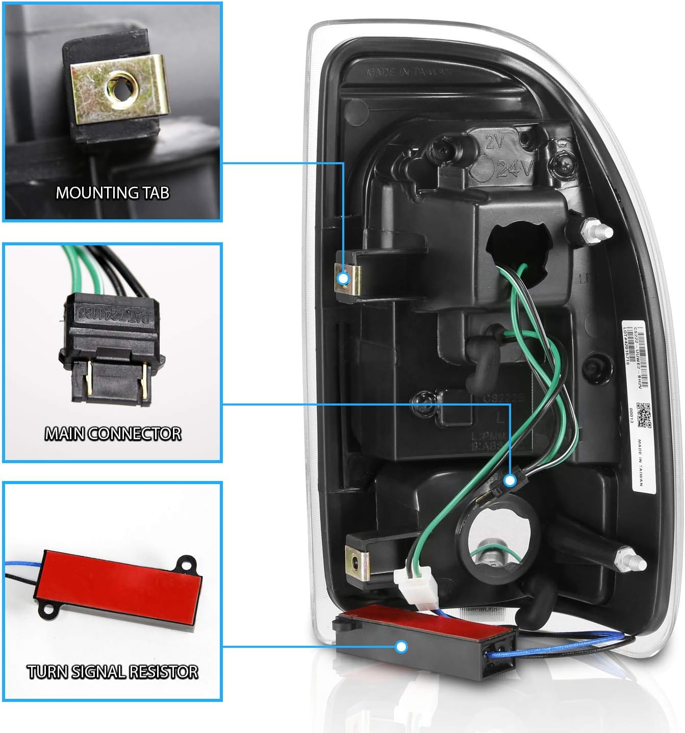 AmeriLite For 1997-2004 Dodge Dakota C-Type Halogen, Led, Tail Lights Brake Lamps Set, Crew Cab- Passenger and Driver Side, Vehicle Light Assembly, Black