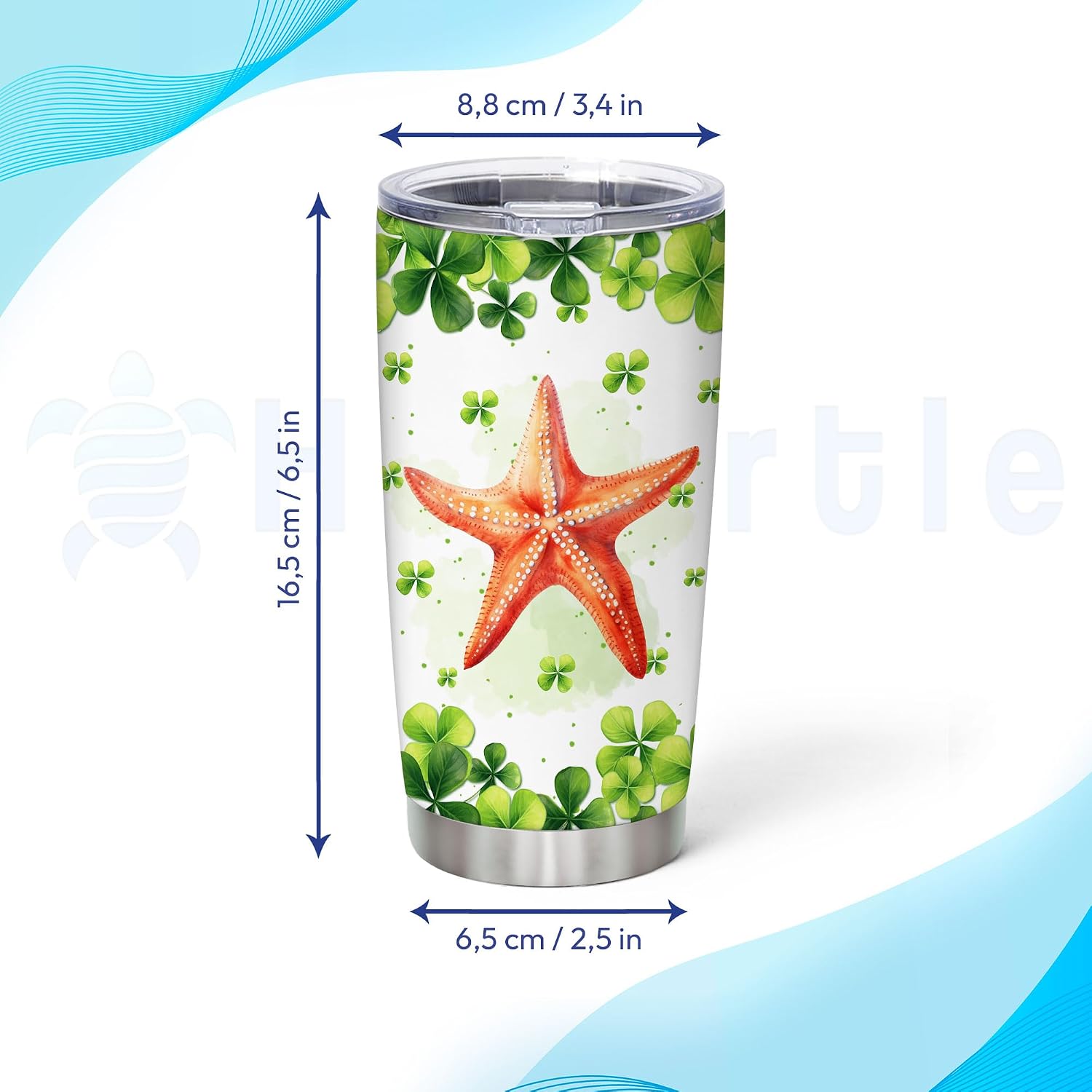 Hyturtle Personalized Gifts Star Fish Lover - With Lucky Four Leaf Clover Custom Name Coffee Tumbler Cup Stainless Steel 20oz, Sea Animal Lover Gifts For Women, Girl On Birthday, St Patricks Day
