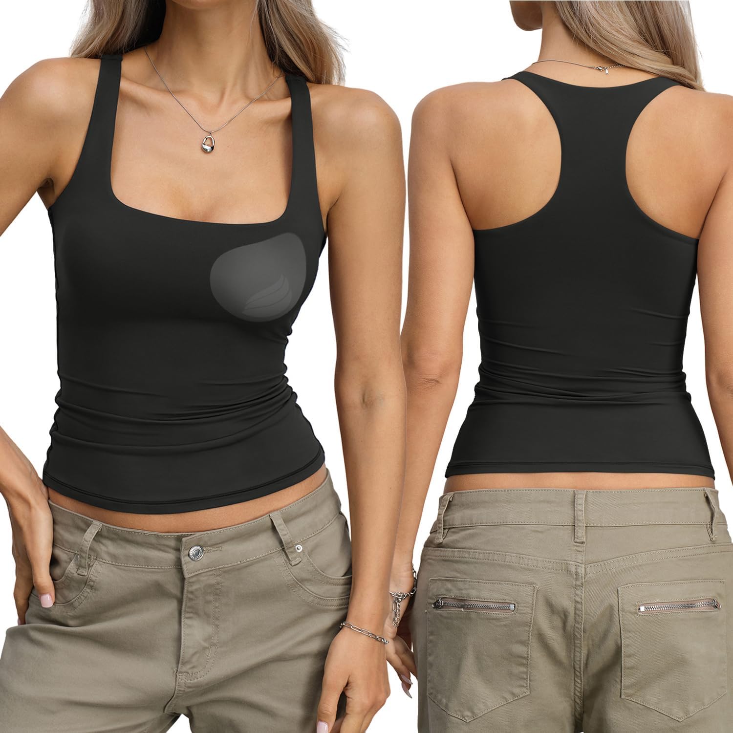 EasyGala Womens Padded Double Lined Tank Tops Racerback Square Neck Built in Bra Tops Sleeveless Fitted Summer Clothes