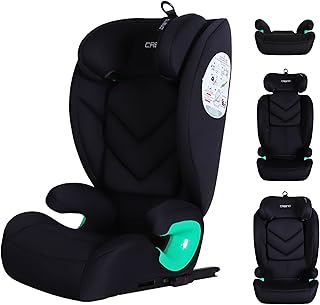 Dynamic Kindersitz Isofix i-Size 100-150 cm, Gruppe 2/3, Mitwachsender Autositz mit Rückenlehne und Höhenverstellbarer Kopfstütze, Schwarz (Schwarz)