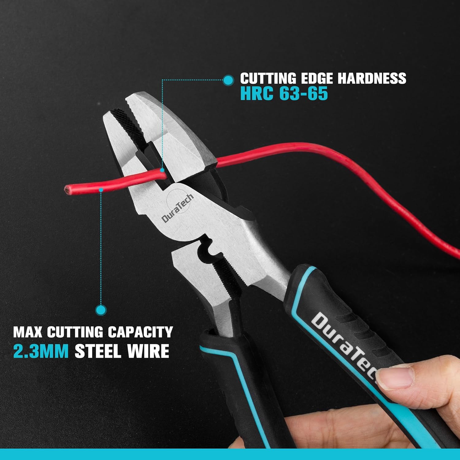 DURATECH 9.5 INCH High Leverage Linemans Pliers, Heavy Duty Side Cutters, Linesman Pliers for Wire Cutting, Crimping