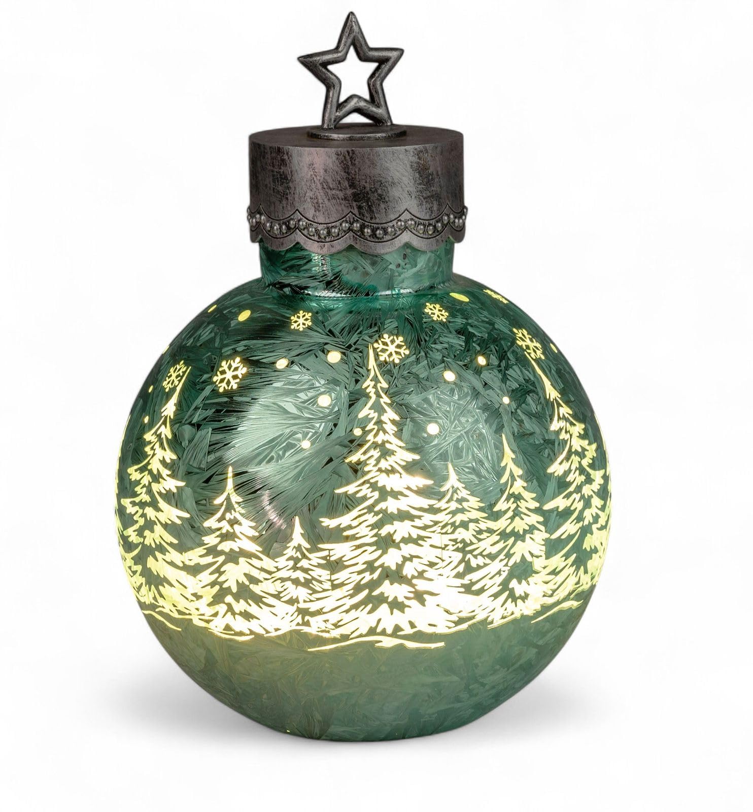 formano LED Deko-Kugel Frosty Mint 35 cm Farb-Glaskugel Ice-Optik Timer 6h /18h beleuchtet - Batteriebetrieben - Herbst Winter Weihnachtsdeko für Tisch Regal Fensterbank