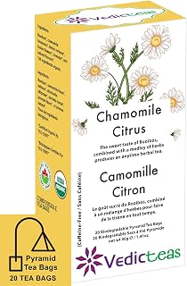 Vedic Teas, Chamomile Citrus Herbal Tea, Pyramid Tea Bags, Organic Ingredients Blended With Rooibos, Lemon Verbena And Other Soothing Herbs, 20/Box