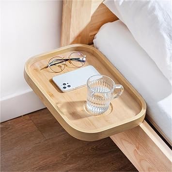 Wooden Bedside Shelf Clip on Floating Nightstand with Cup Holder Bunk Bed Caddy Tray Storage Organizer for Dorm ApartmentWood