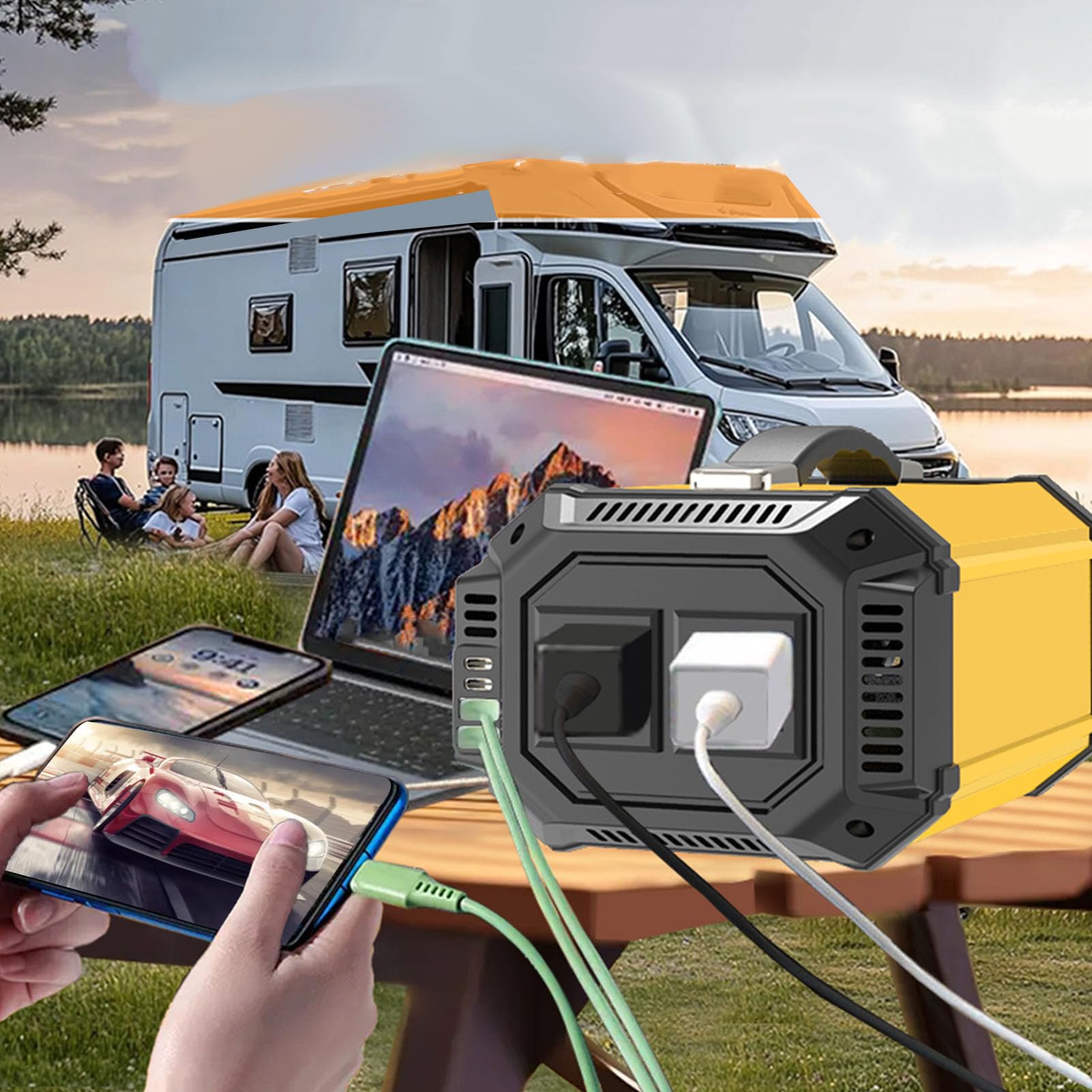 XUMIUZIY Przenośna ładowarka Samochodowa z Inwerterem Samochodowym o Mocy 800 W i Szybkimi Portami USB do Reagowania W Sytuacjach Awaryjnych i Podróży
