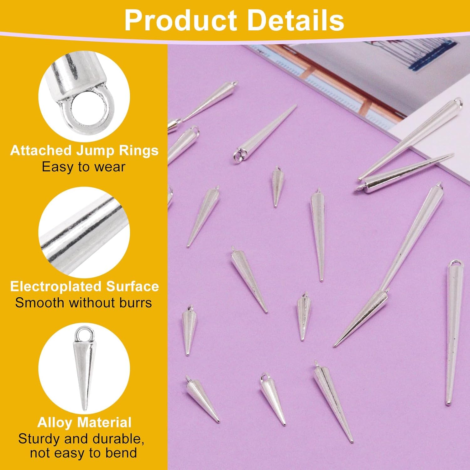 Cone Charms Gothic Punk Style Spike Charms for Jewelry Making DIY Necklace Bracelet Earrings (4 Sizes) - Image 3