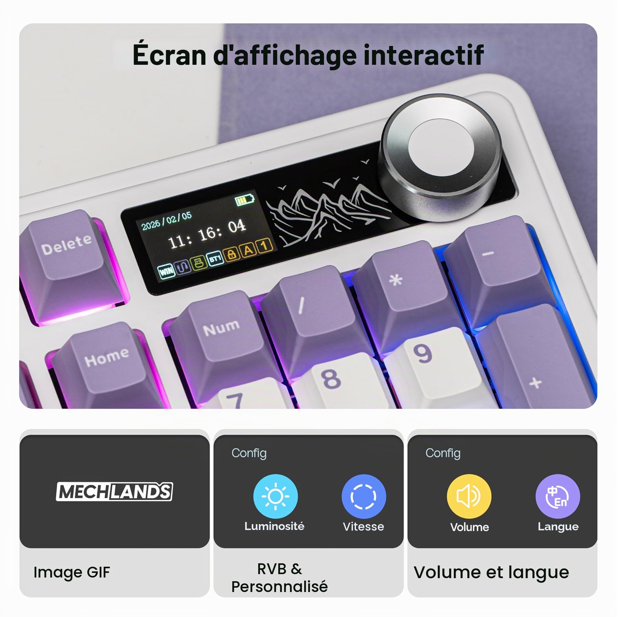 MechLands AJAZZ AK980 V2 Clavier de jeu mécanique avec écran, batterie de 10 000 mAh, clavier sans fil 98 % avec BT/USB-C/2,4 GHz, Hot-Swap, bouton RGB pour Windows/Mac (blanc)