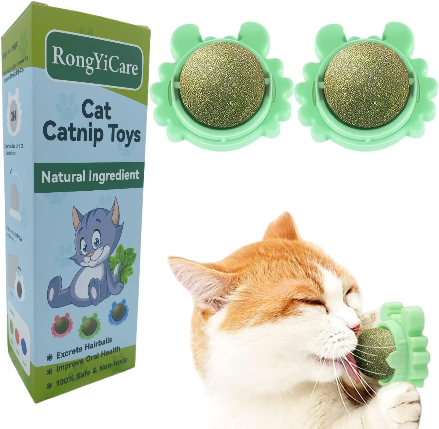RongYiCare Catnip Toys Balls 2 PCS, Edible Cats Lick Toys, Teeth