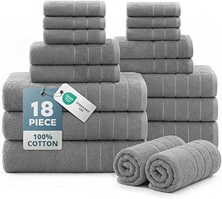 Casa Platino Cotton Towels Set for Bathroom - 18 Pc Family Pack - Super Soft & Quick Dry - 6 Bath, 6 Washcloth, 6 Hand Towels - Oeko TEX Certified, Machine Washable & Durable - Cool Grey