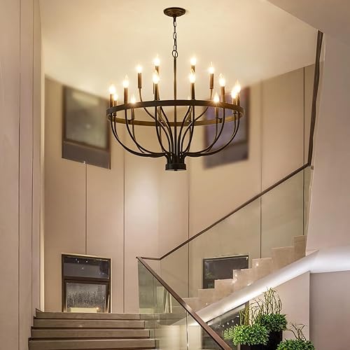 Miniatura 5 de Candelabro negro, lámpara de granja de 6 luces para comedor, lámpara colgante de vela industrial moderna ajustable para dormitorio, vestíbulo,