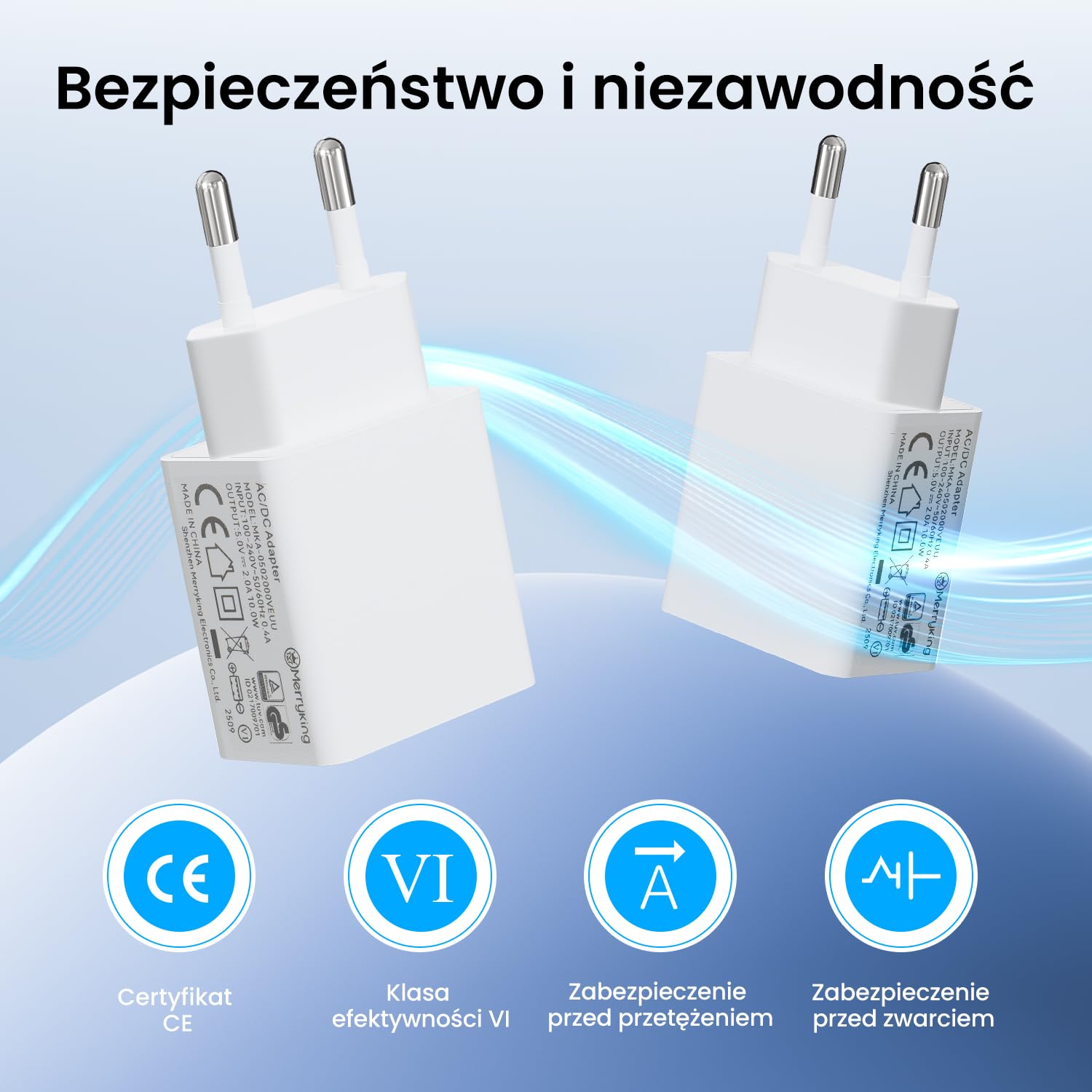 Zestaw 2 sztuk certyfikowanych przez CE ładowarek ściennych USB 5 V 2 A, zasilaczy AC/DC, uniwersalnych wtyczek USB do podróży, przeznaczonych do telefonów, tabletów, głośników Bluetooth, smartwatchy