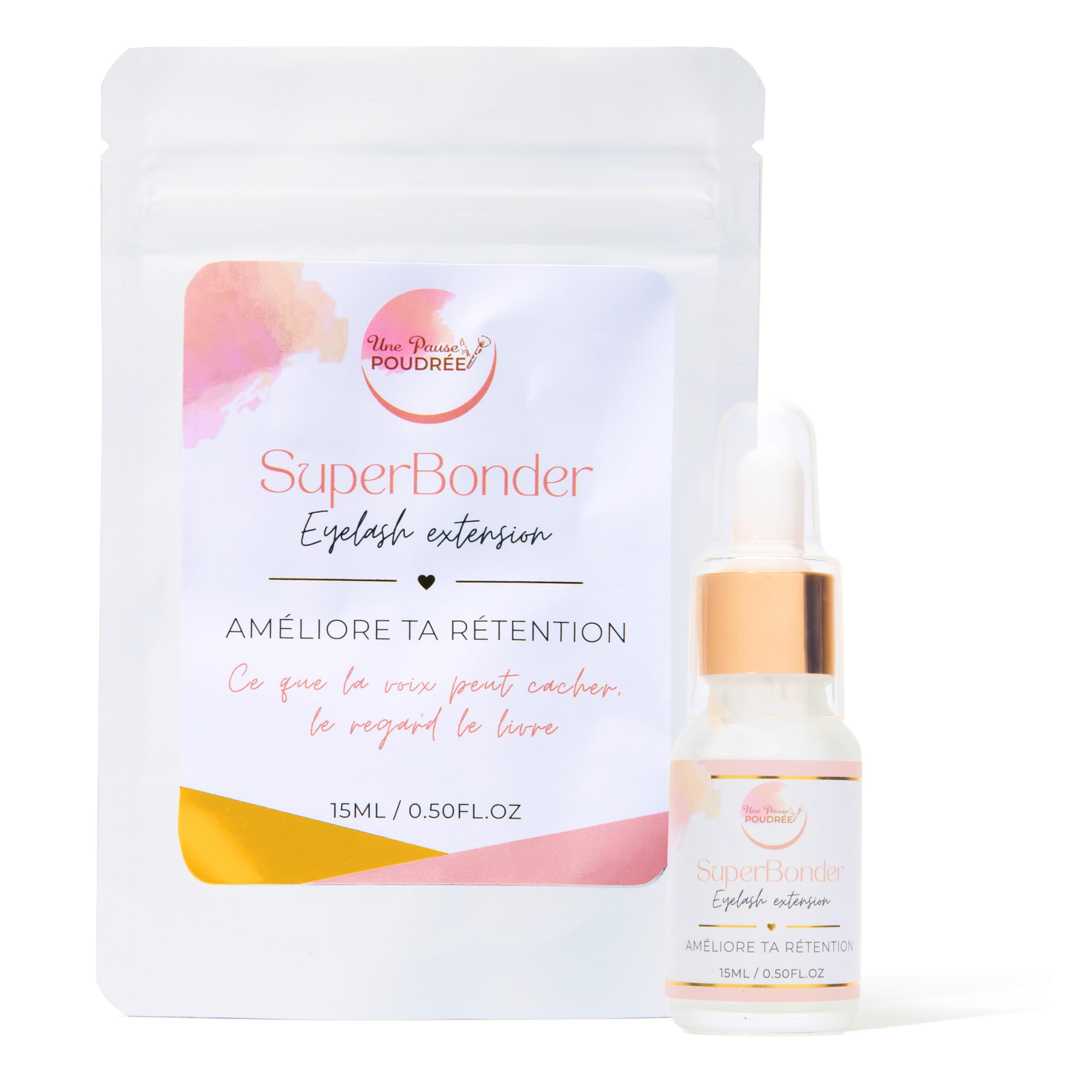 Une Pause Poudrée SUPERBONDER - Rétention Améliorée de 30% - Améliore la Tenue des Cils, Réduit les Fumées et les Irritations - Idéal Extensions de Cils Professionnel - (15ml)