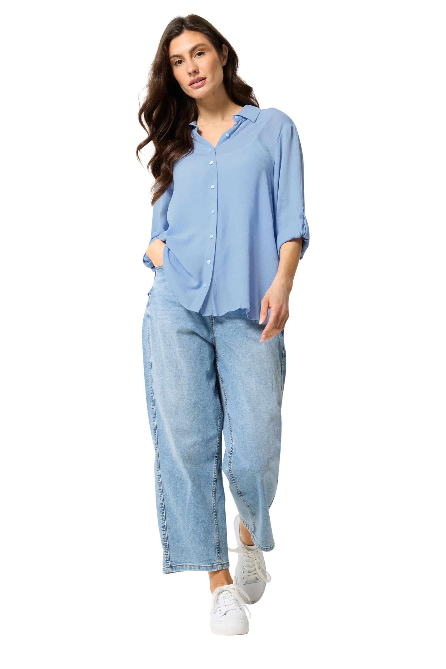 M&Co Women's Crinkle Tab Sleeve Shirt in Light Blue | Size: 20