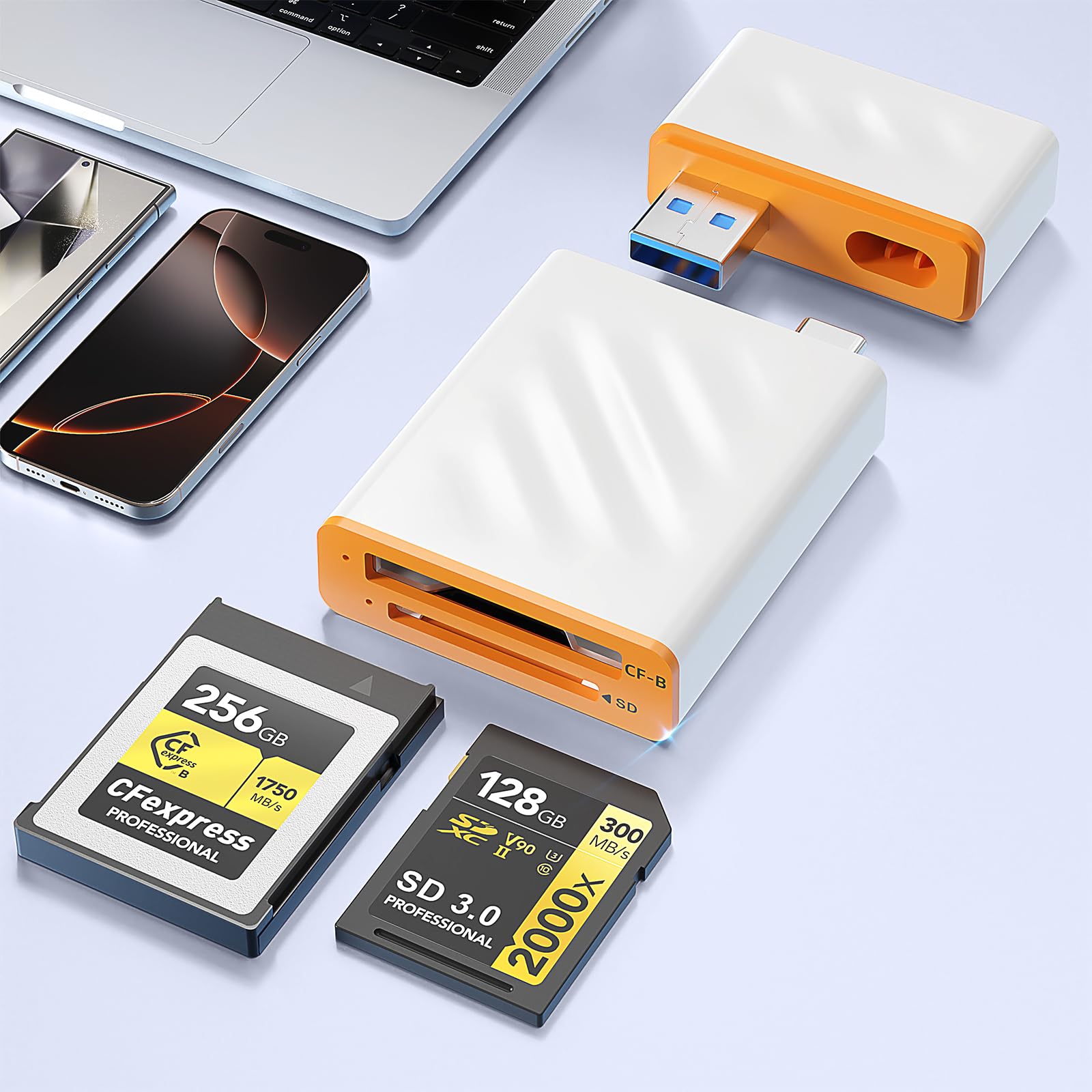 CFexpress Kaartlezer met type B en SD-kaartlezer met USB 3.2 (Gen 2) 10 Gbit /s, 2-in-1 USB-C & USB-A adapter SD/CF Express Type-B Card Reader voor Windows/Mac/Linux/Android