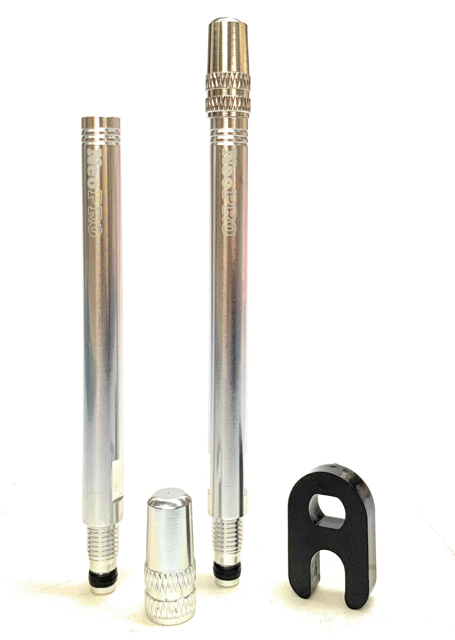 NeoPRO Presta Valve Extension Extender Kit (Pack of 2) w/Valve Key and Cap - Available in 4 Lengths - 20,30,40,60 mm (Silver, 60mm)